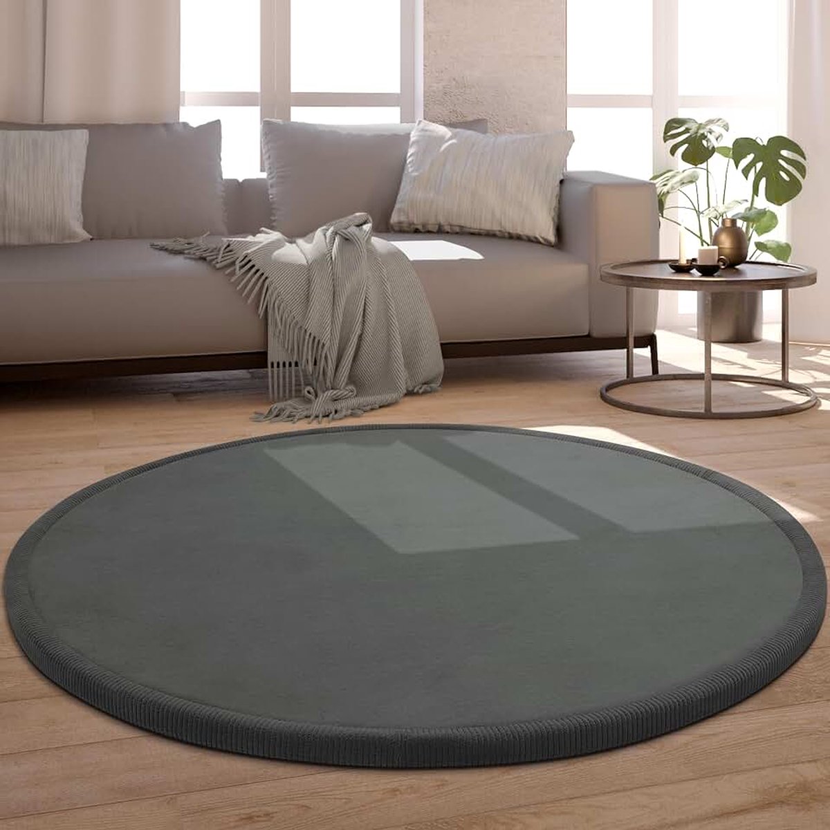Home Tapijt Rond Voor Kinderen Vloerkleed Kinderkamer Zacht Antislip Modern, Maat:Ø 160 cm rondje, Kleur:Antraciet