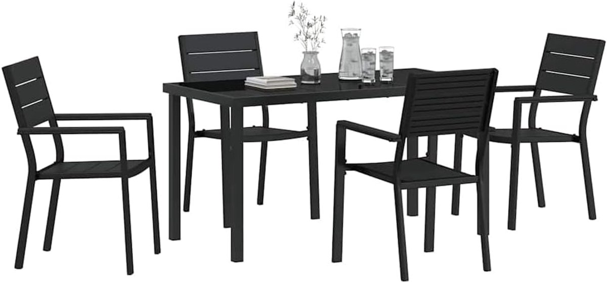 Eettafelset 5 st Zwart Gepoedercoat staal