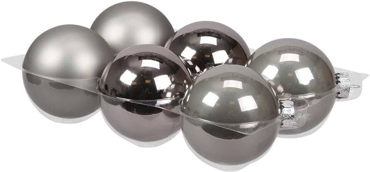 Kerstballen titanium grijs van glas - 8 cm - mat/glans - Kerstboomversiering