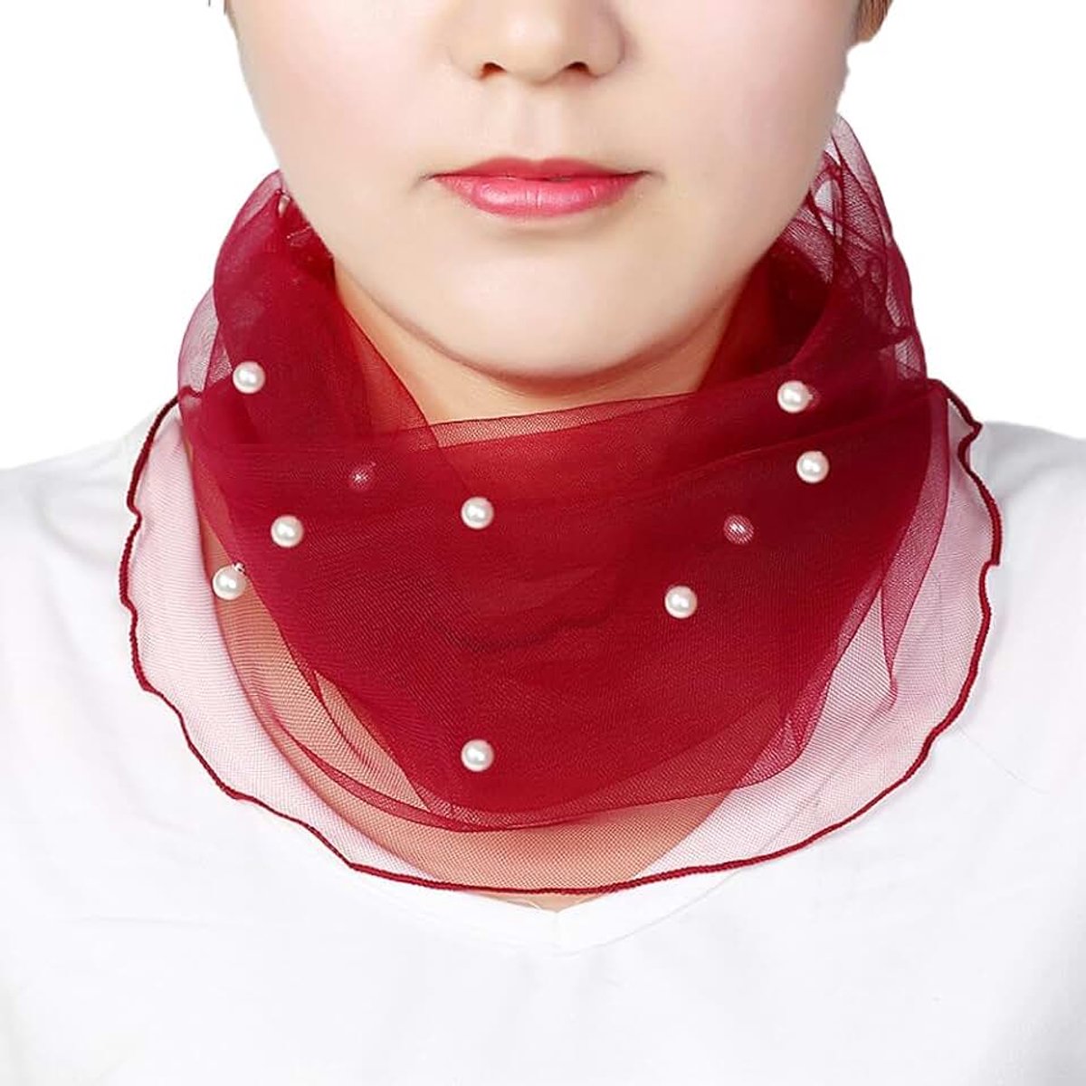 1 stuk damessjaal, loopsjaal, ronde sjaal, elegante effen tule sjaal, halsdoek, loopsjaal, sjaal met kralen, lichte zachte sjaal, buisdoek, voor bruiloft, bruid, avondjurk, zwart