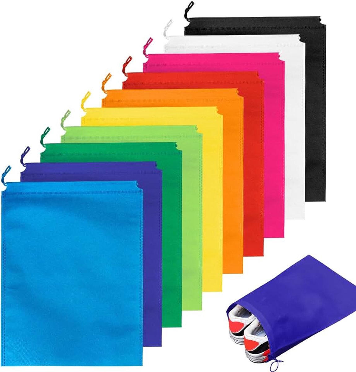 10 Pack Travel Drawstring Shoe Bags Voor Opslag, Single Rope 40 * 30 Cm Grote Draagbare Niet-Geweven Stofdichte Doek Shoe Verpakking Organisatoren Speelgoed Cosmetische Reizen Accessoires