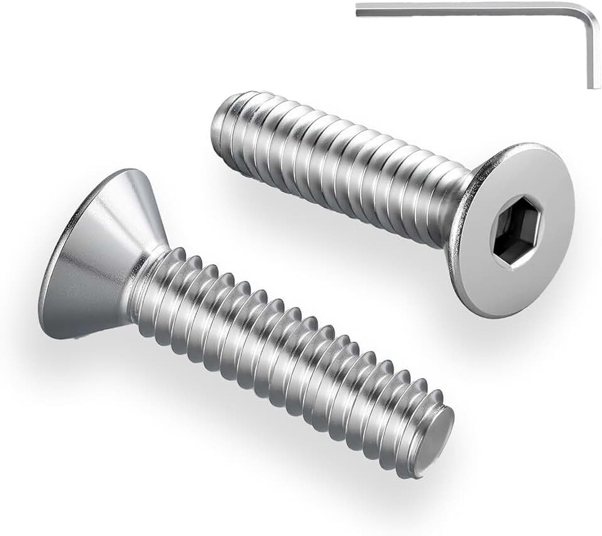 20 stuks M6 x 35 mm schroeven met verzonken kop binnenzeskant aandrijving roestvrij staal A2 V2A volledige schroefdraad met binnenzeskantsleutel