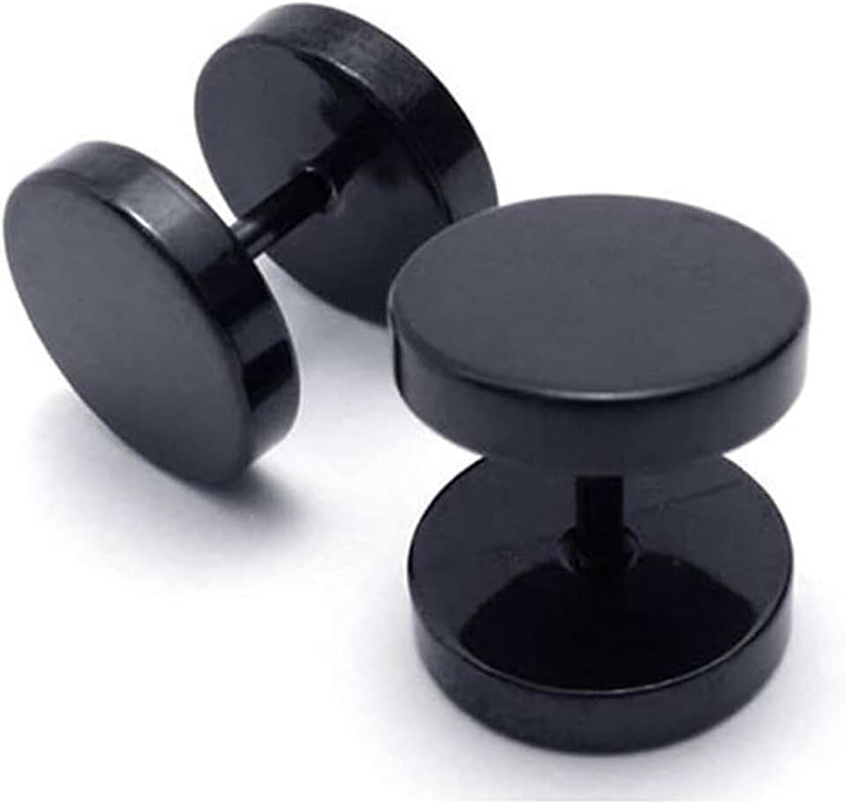 1 paar oorbellen roestvrij staal titanium piercing heren dames fake plug kleur 10 mm zwart, Roestvrij staal
