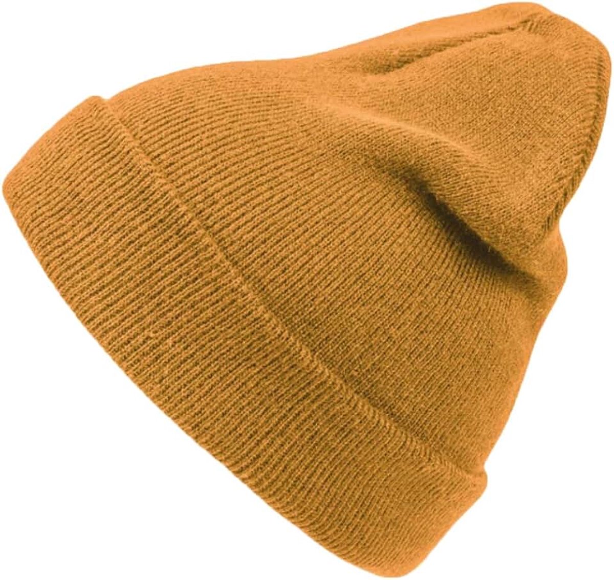 Warme dubbele gebreide muts beanie met omslag zacht acryl - Reach gecertificeerd beanie hoed wintermuts damesmuts herenmuts, mosterd, Eén maat