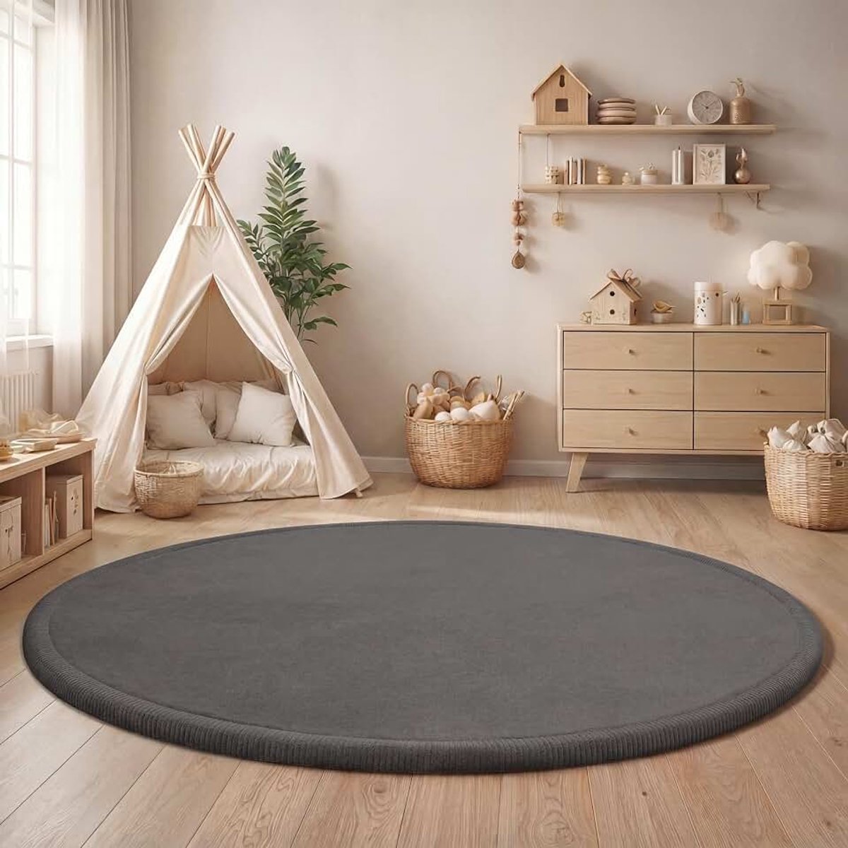 Home Tapijt Voor Kinderen Vloerkleed Kinderkamer Zacht Antislip Modern, Maat:Ø 120 cm rondje, Kleur:Grijs