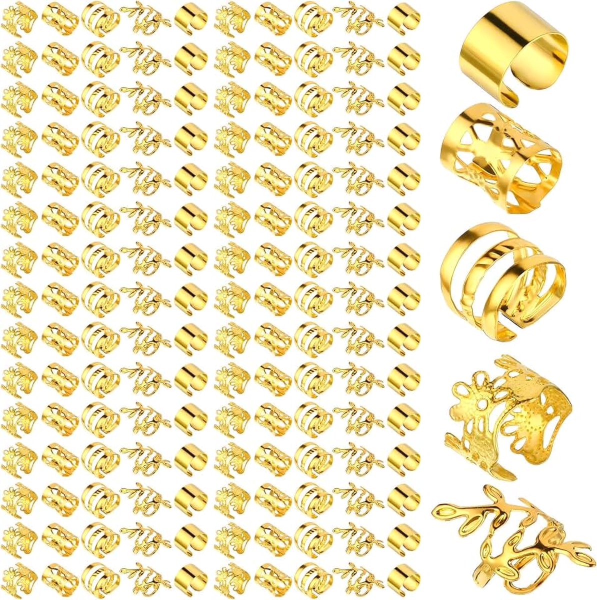 Haarringen voor vlechten en dreadlocks, verstelbare metalen vlechtringen, festival haarsieraden accessoire