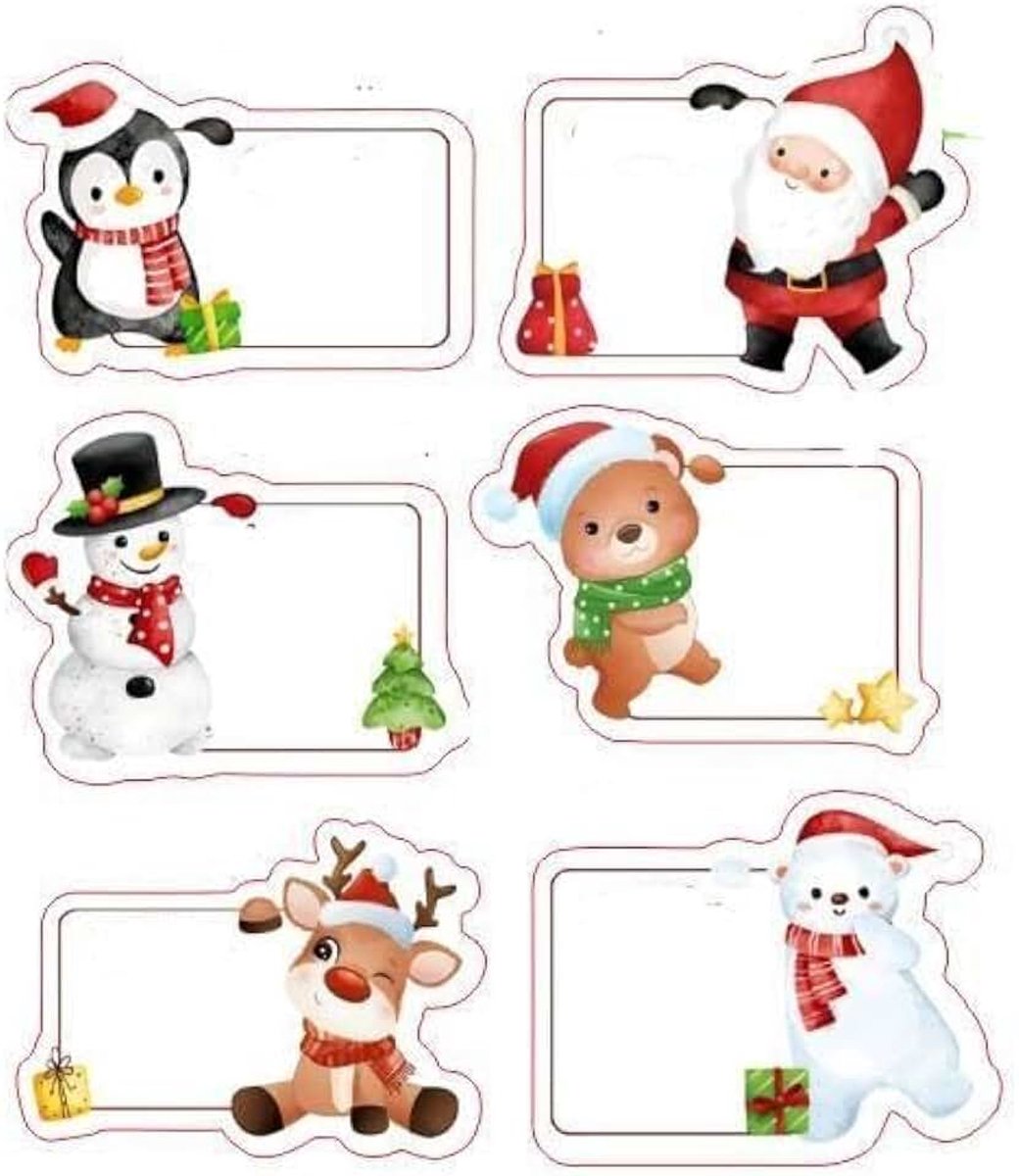 120 stuks – Zelfklevende etiketten met kerstdesign – Cadeauversiering voor kerstcadeaus, traktatiezakjes, feestverpakking – Schrijfbare labels