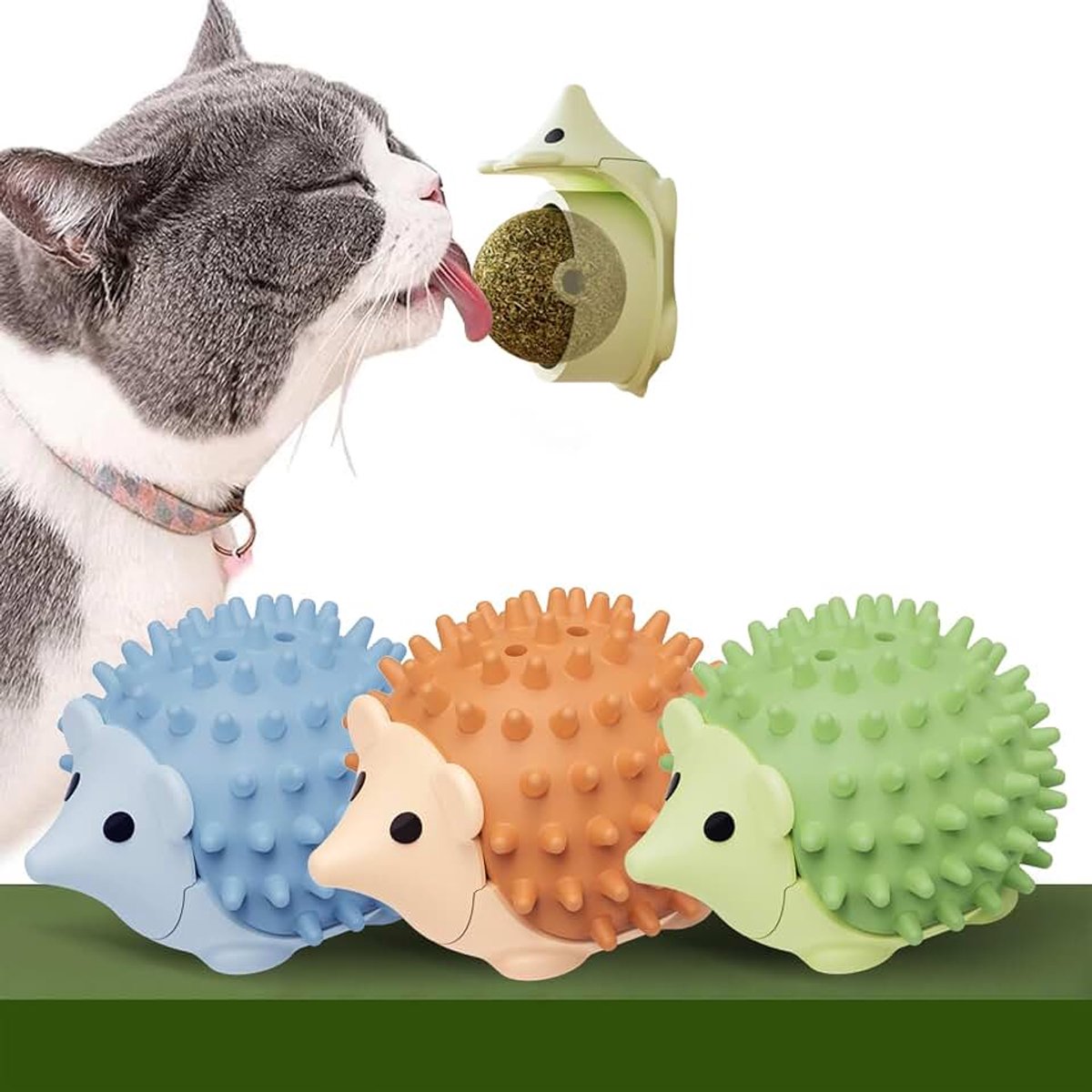 3 stuks bal kattengras speelgoed voor katten catnip bal draaibare natuurlijke kleefballen kattengras 360° draaibaar met opbergdeksel voor katten om te likken met zelfmassage borstel katten