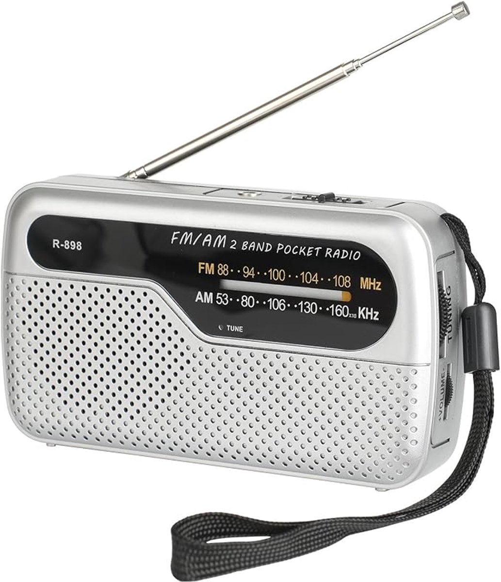 Draagbare radio - Noodradio - Retro radio - FM radio - op batterijen - Keukenradio - FM/AM - voor thuis, sport, reizen, kamperen, wandelen, buitenshuis en roadtrips - zilver