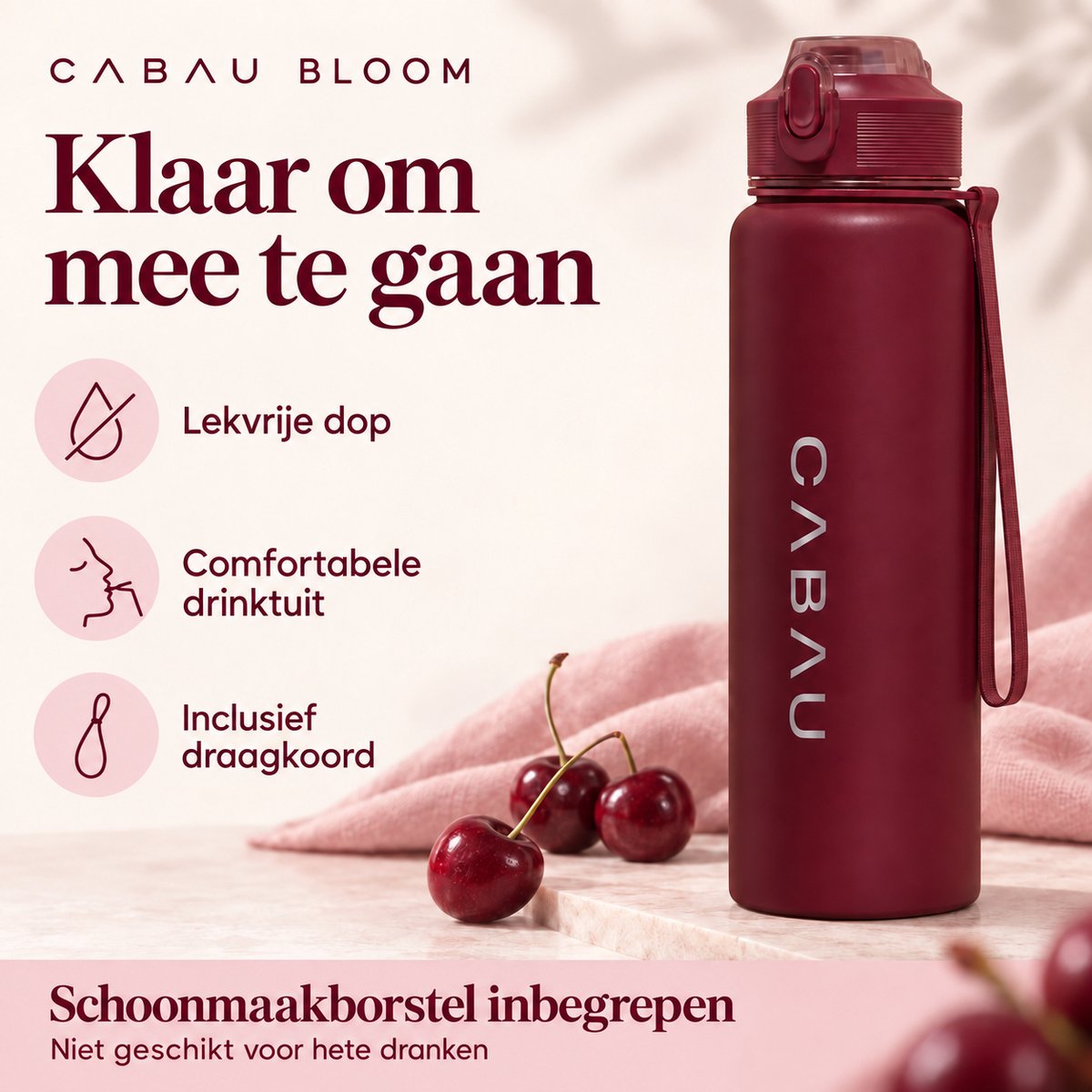 Cabau – Bloom Waterfles Staal – 870 ml – Cherry – Roestvrijstalen Drinkfles met Rietje – BPA-vrij & Lekvrij – Thermosfles voor Sporten, Werk en Onderweg — cadeau in Sport & Outdoor - foto 4