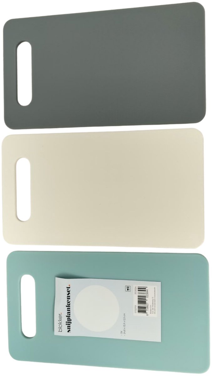 Blokker Snijplank – Set van 3 – grijs / blauw / wit – 24,8×13,9×0,5c
