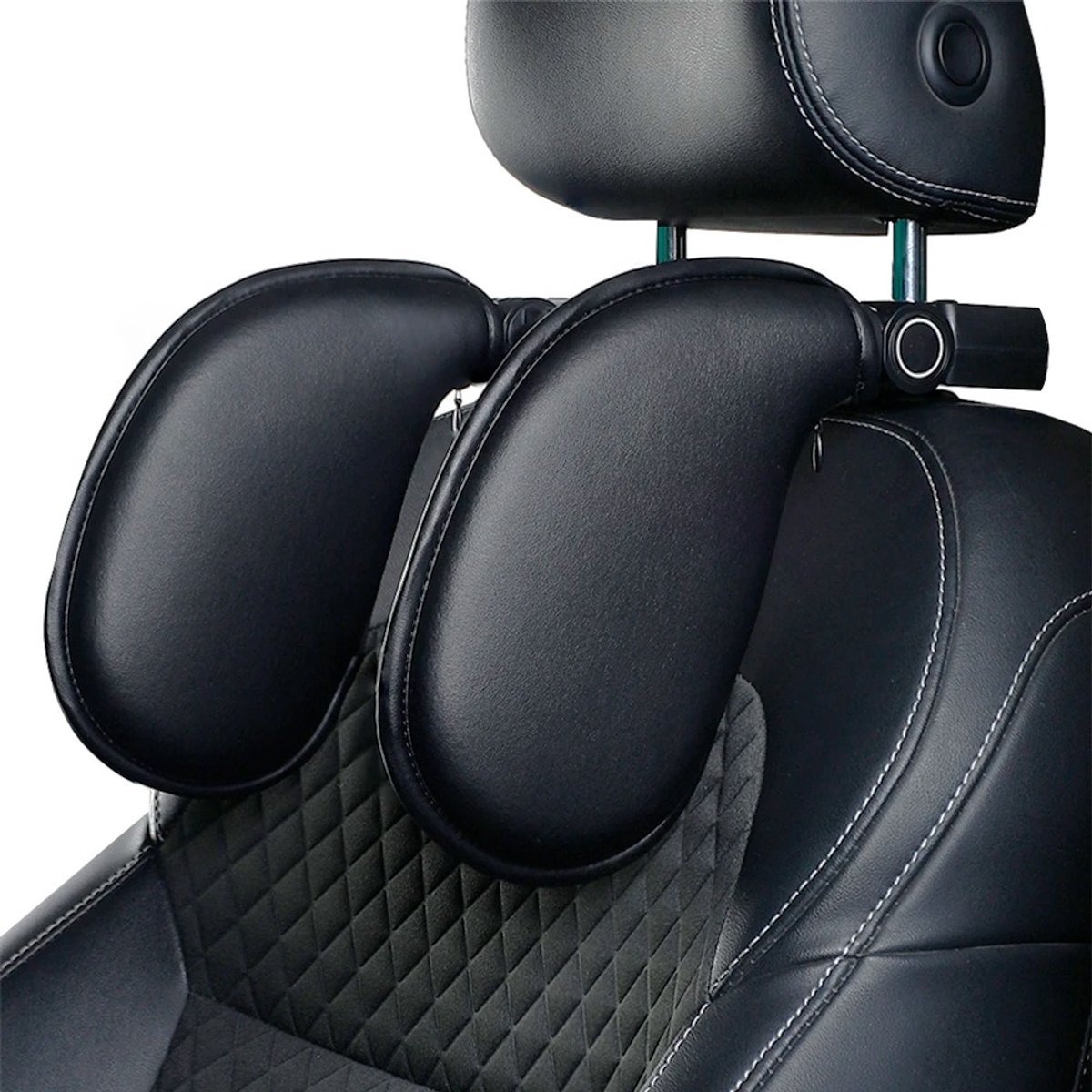 Mosh Stories Auto Hoofdkussen - met 3-Punts Neksteun – 180° Draaibaar - Memory Foam - Ergonomische Hoofdsteun voor Auto - Zwart