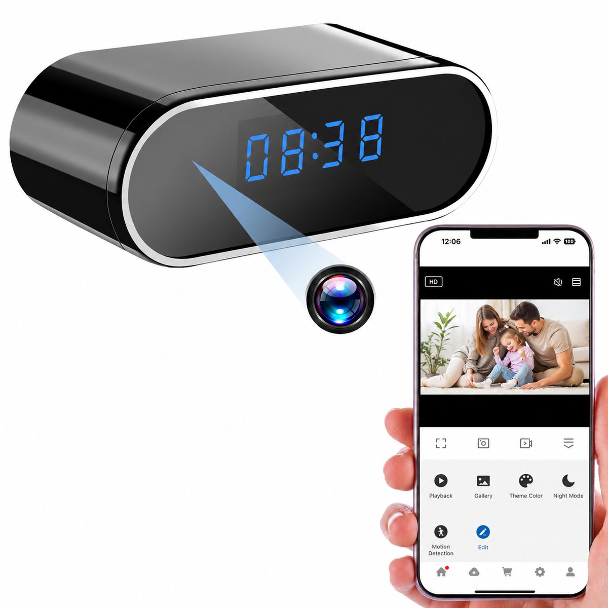 Spy Camera Klok 1080P – WiFi Camera met Nachtzicht – Bewegingsdetectie – 120° Groothoek – 1500 mAh