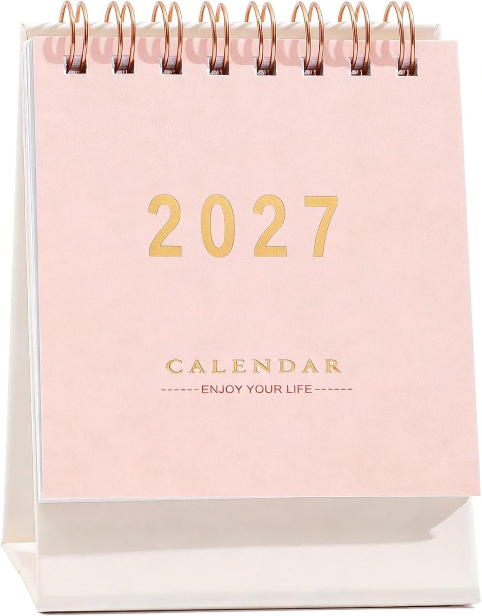 Bureaukalender voor Planning - Staande Flip - 2026.7-2027.12 - Dik 250GSM Papier - 122x76 mm - Roze