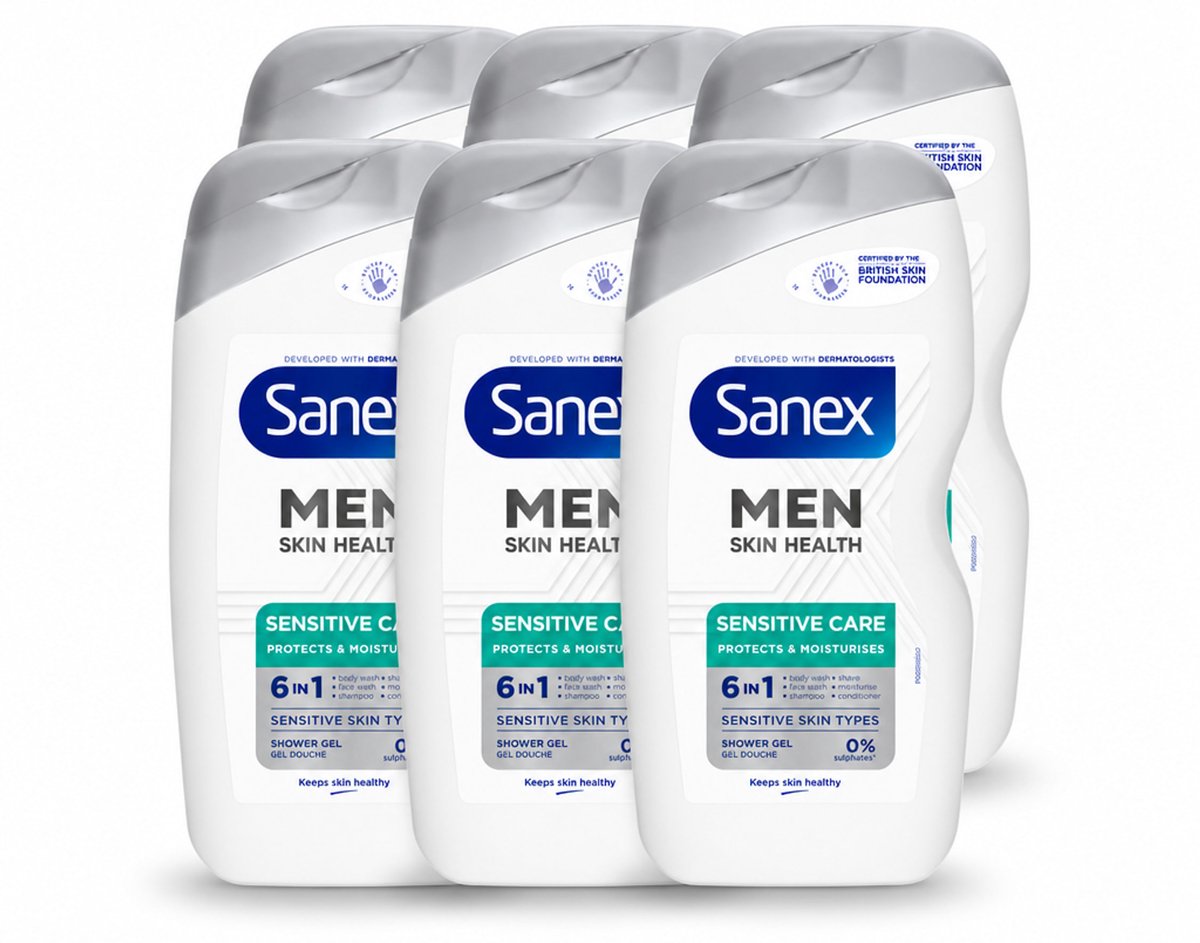 6 x Sanex – Douchegel – Men Sensitive – 400 ml - Voordeelverpakking - 6 stuks