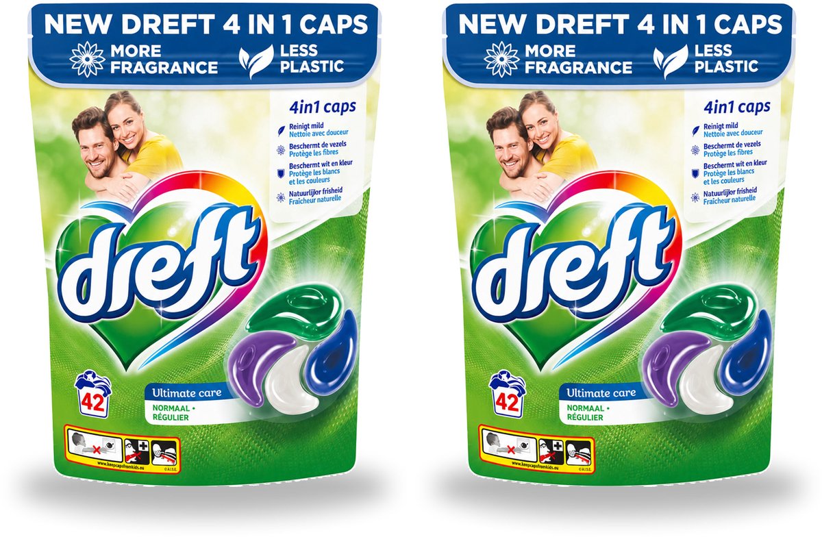 2 x Dreft - Wasmiddelcapsules - Ultimate Care - Zachte verzorging - 42 Wasbeurten - Bulkverpakking - 2 stuks