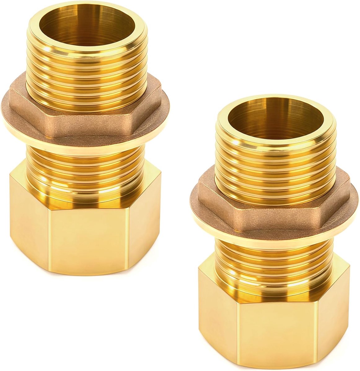Tankfittingen van messing, 50 mm 1/2 inch vrouwelijk x 1/2 inch mannelijk regenwater tankaansluiting van messing, adapteraansluiting voor watertank, vat-kranen, emmers (2 stuks)