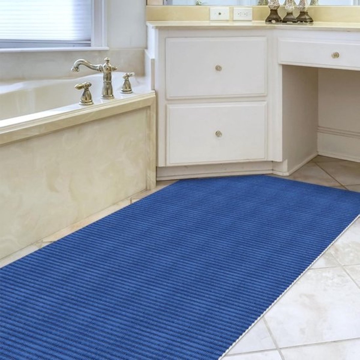 Zachte Antislip Badmat voor Bad en Douche - 65 x 240 cm, Blauw