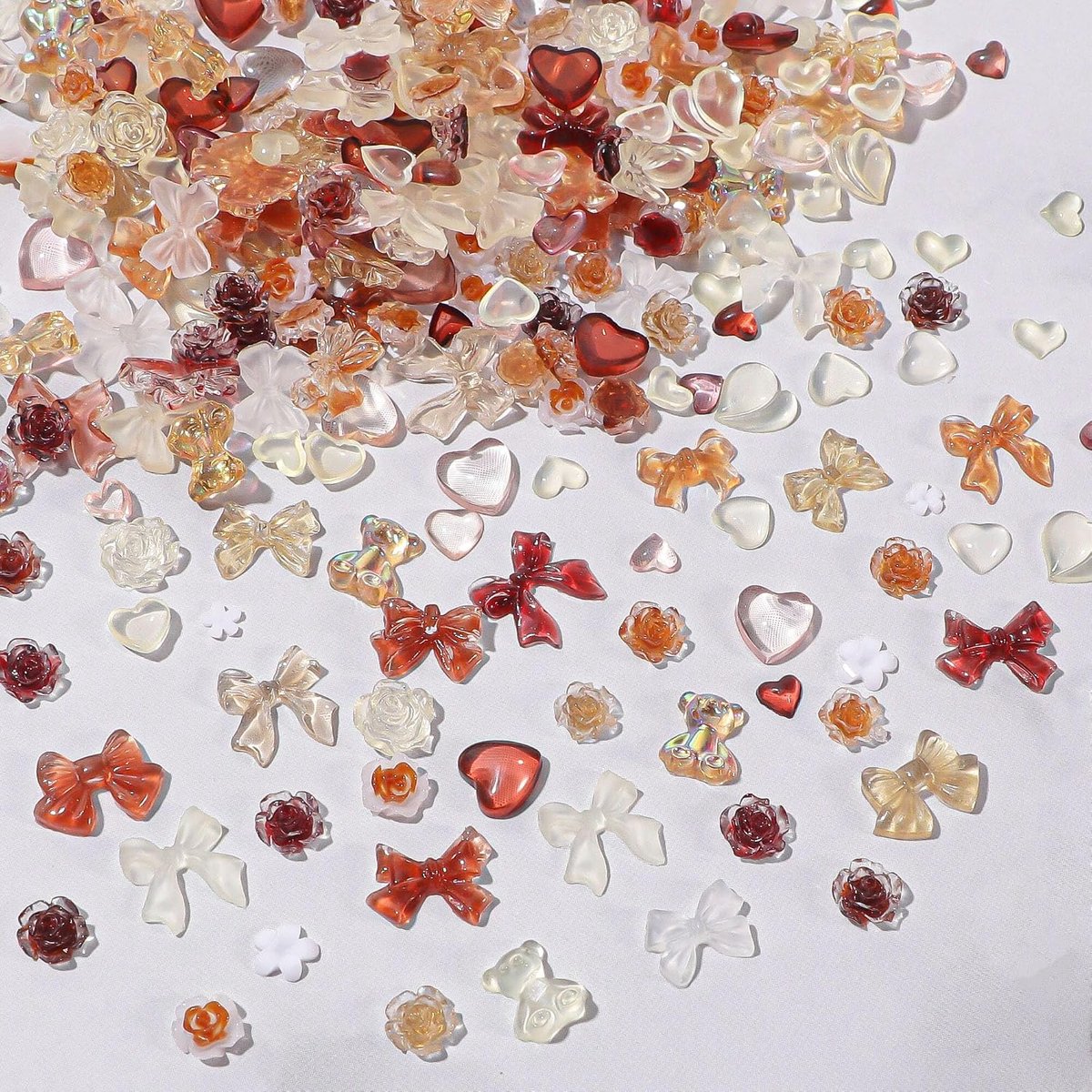 Nagelbedels van hars, 400 stuks, meerdere vormen: bloem, boog, beer, maan, hart, nagelkunstdecoraties, doe-het-zelf ambachten, sieradenaccessoires (oranje)