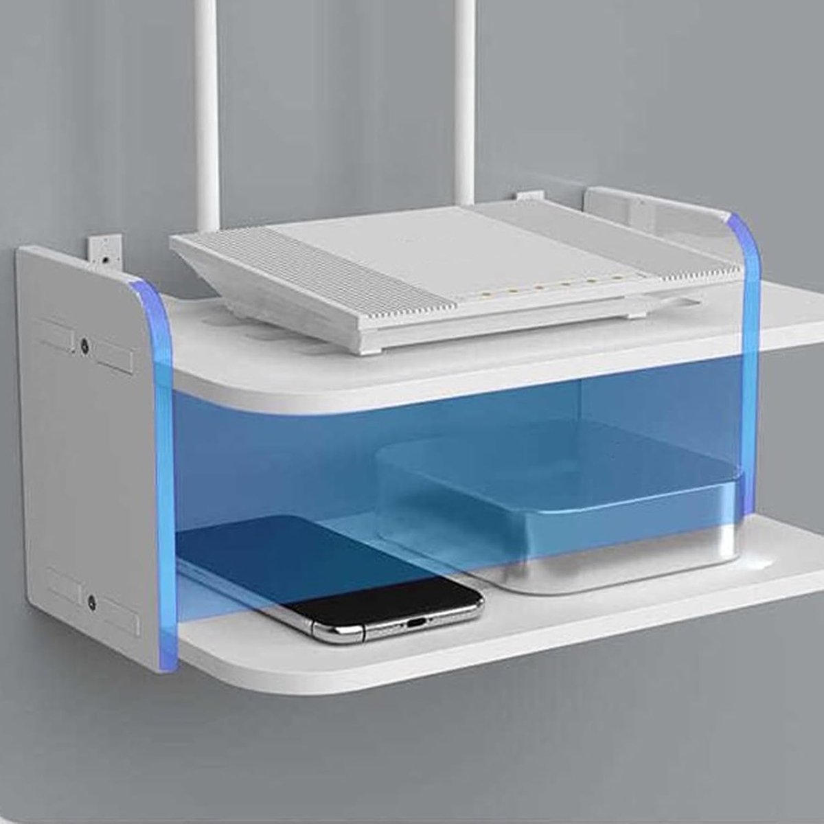 Wandgemonteerde Routerplank voor Woonkamer en Slaapkamer - Geen Boor WiFi-opbergdoos voor Tv-settopbox - Ruimtebesparend Wandrek