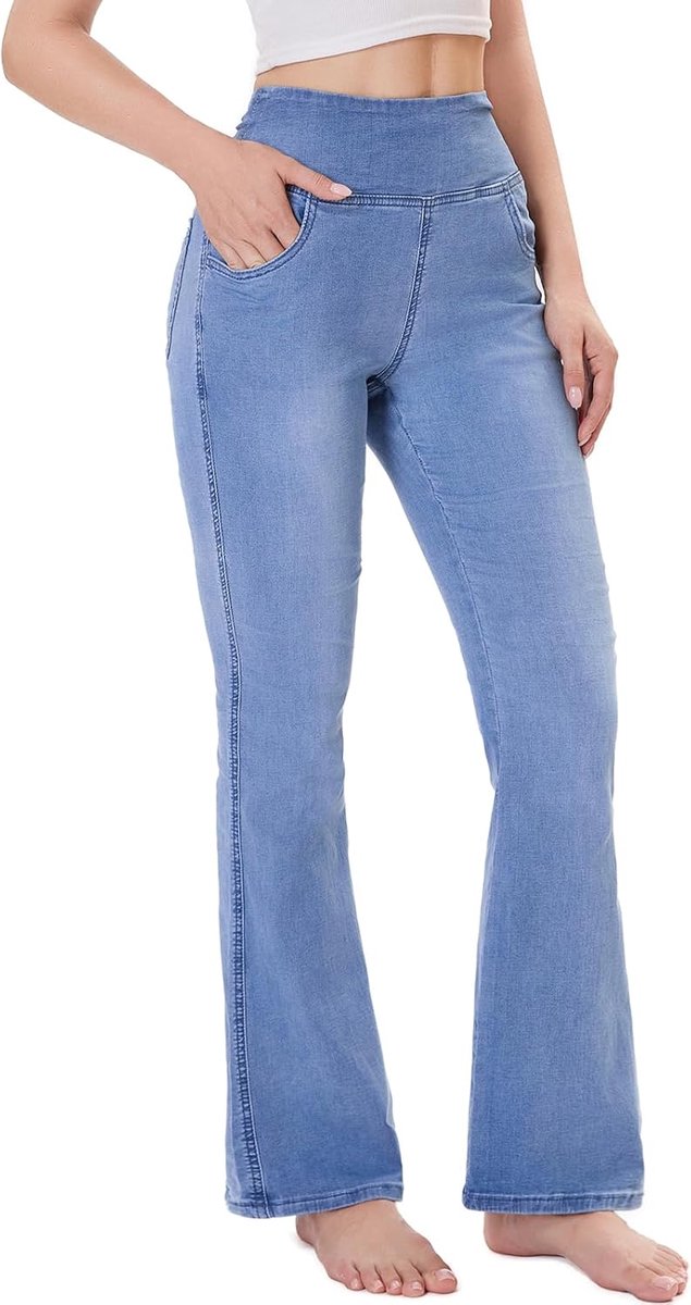 Jeans Dames, High Waist Flared Push Up Broek met Elastische Buikcontrole, Spijkerbroek voor Vrije Tijd en Kantoor