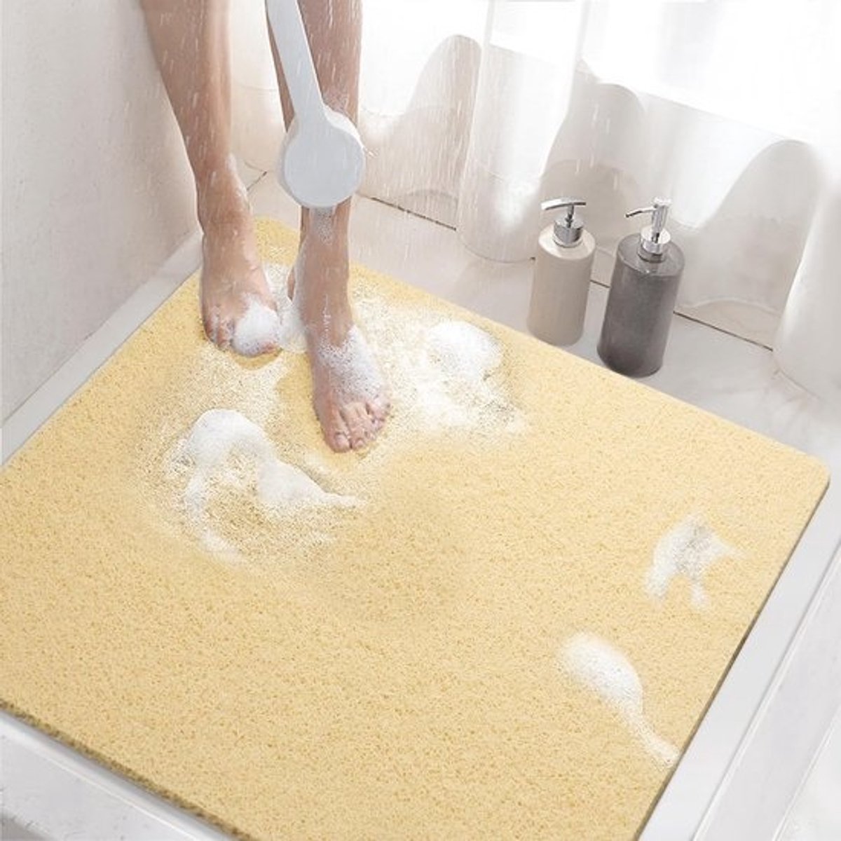 Antislip douchemat - zachte PVC luffa badmat - 60 x 60 cm - beige - sneldrogend