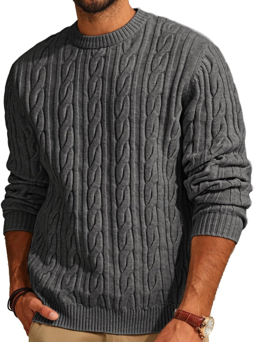 Trui voor heren, fijn gebreide troyer pullover met lange mouwen, gestructureerd, warme gebreide trui met opstaande kraag, wintertrui