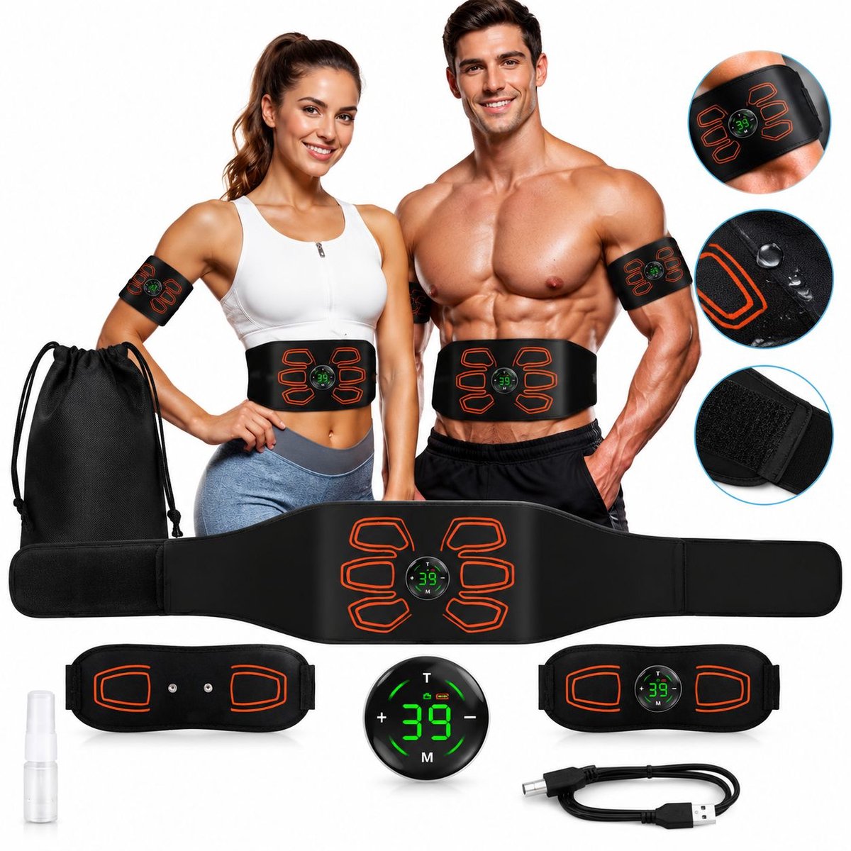 VHV - Ems trainer usb oplaadbaar - Buikspieren Trainer Elektrisch - Afslankband buik - Spier massage apparaat - Spierstimulator apparaat - Arm trainer - 15 modi, 39 intensiteiten en LCD-scherm