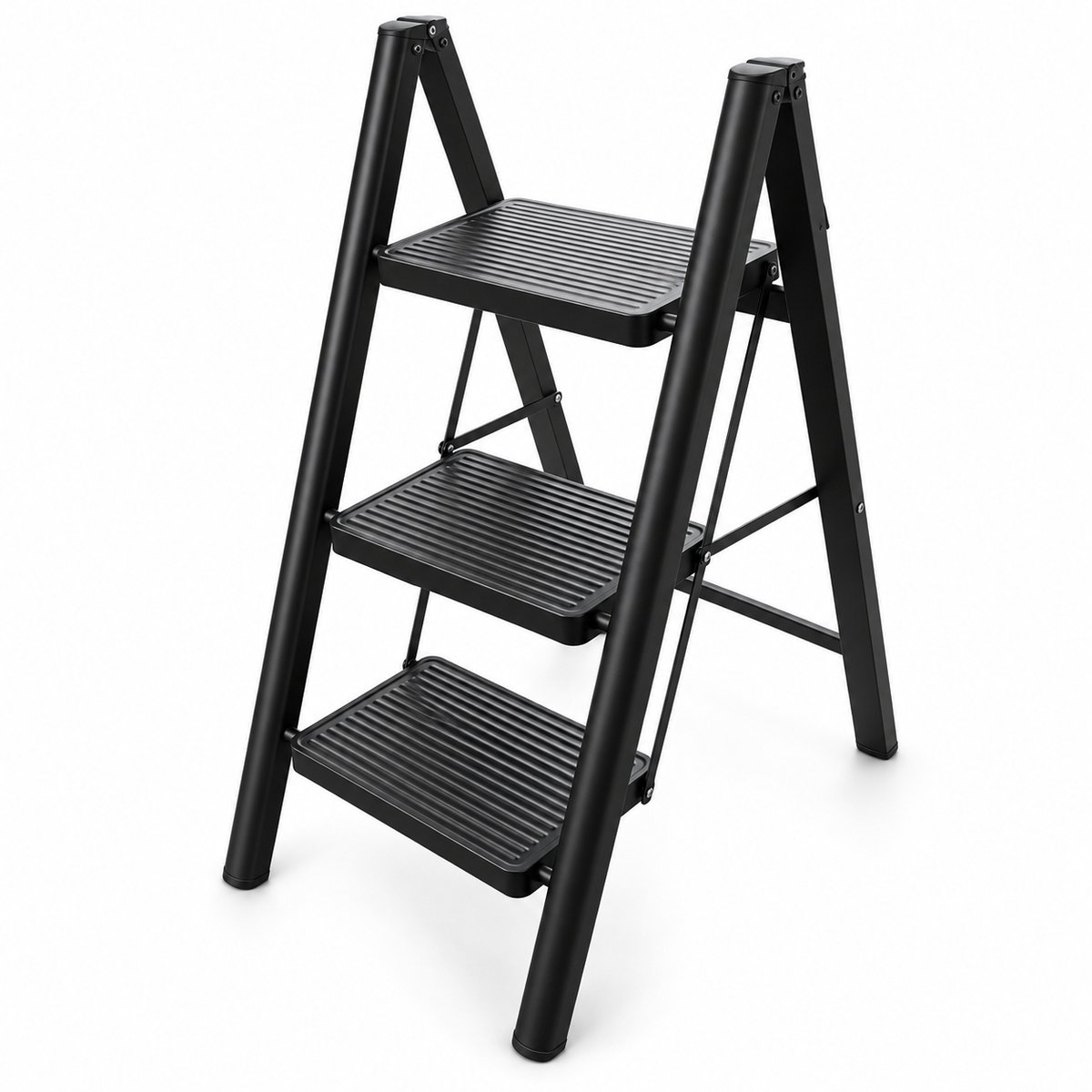 Bol.com Buxibo - Keukentrapje/Vouwladder 3 Staps - Keukenopstapje - Opvouwbare ladderkruk - Trapladder - Anti-Slip - Metaal - Zwart aanbieding