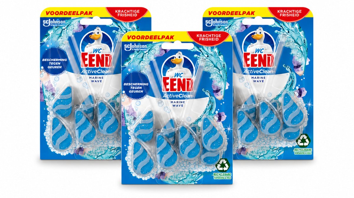 3 x WC Eend - Active Clean Marine - Toiletblok Duopack - Meer Schuim & Frisheid - 2 Toiletblokken - Voordeelverpakking - 3 stuks