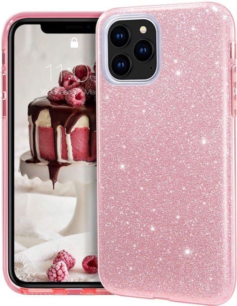 Compatibel met Apple iPhone 12/12 Pro, Roze, Glitter Back Cover