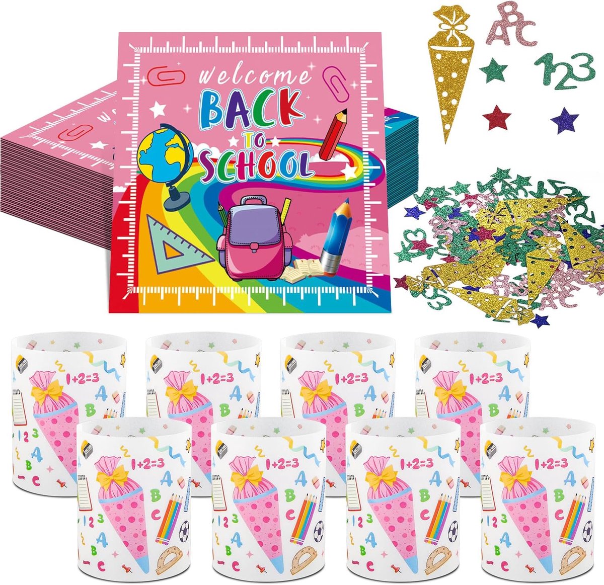 31 stuks tafeldecoratie eerste schooldag, decoratie, roze