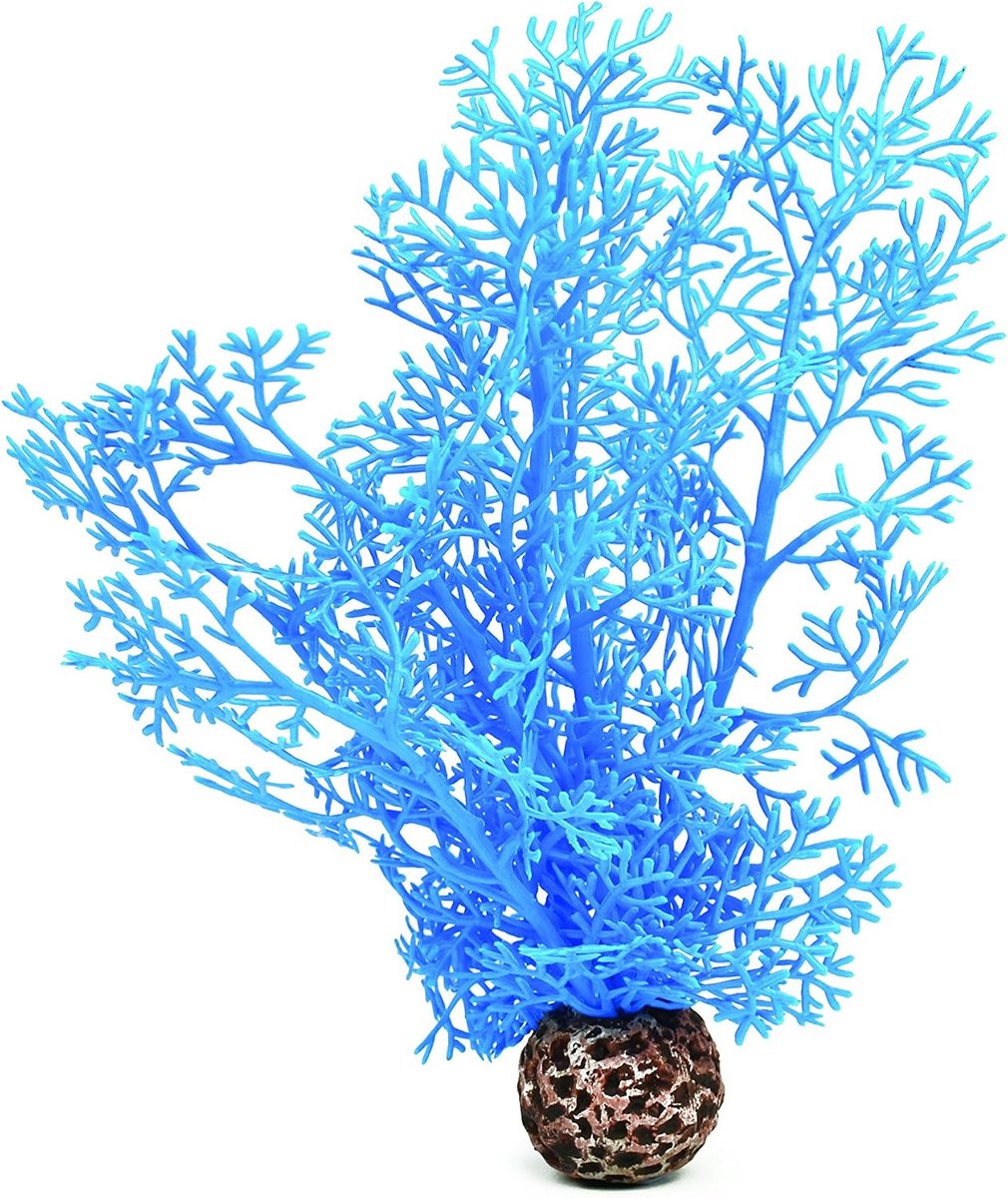 Koraalplant met verzwaarde bal (1 x blauwe aquariumplant), kunstmatige aquariumplanten om kleur toe te voegen, natuurlijk ogende aquariumdecoratie voor schilderachtige