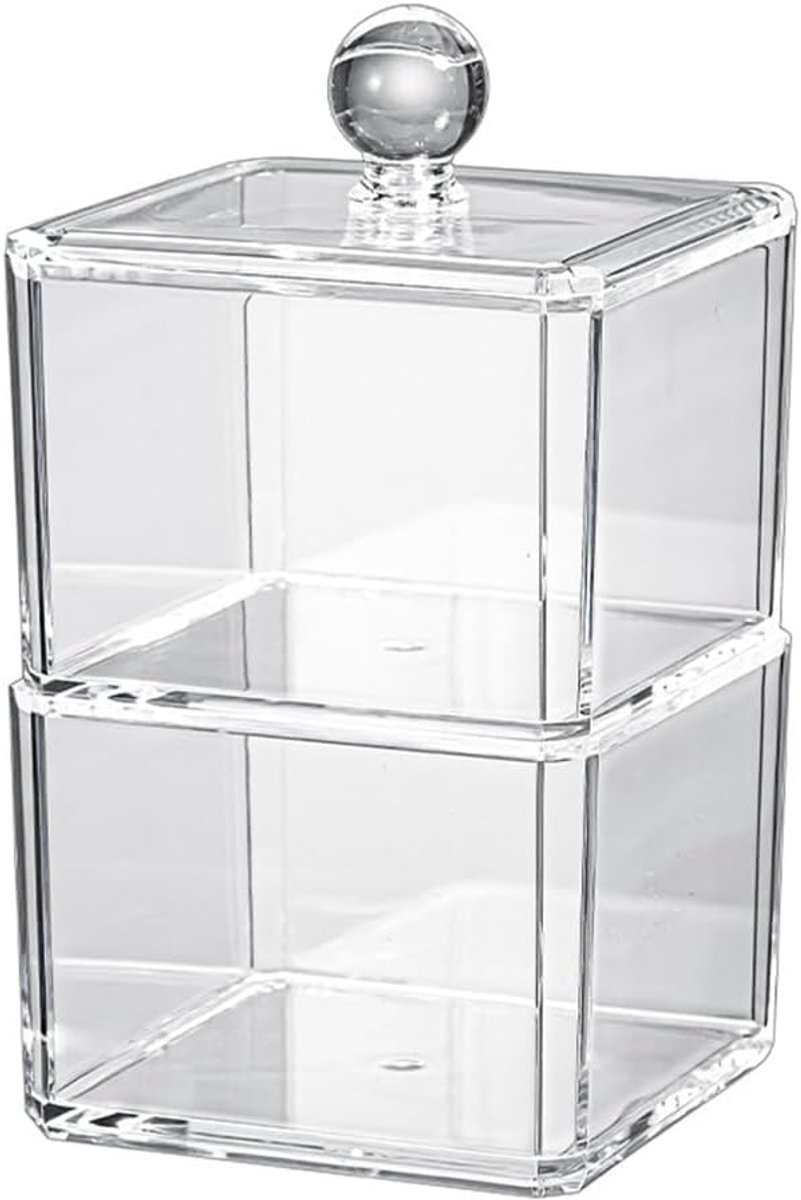 Acryl wattenstaafhouder met deksel - make-up organizer opbergdoos voor wattenstaafjes, pads en cosmetische accessoires