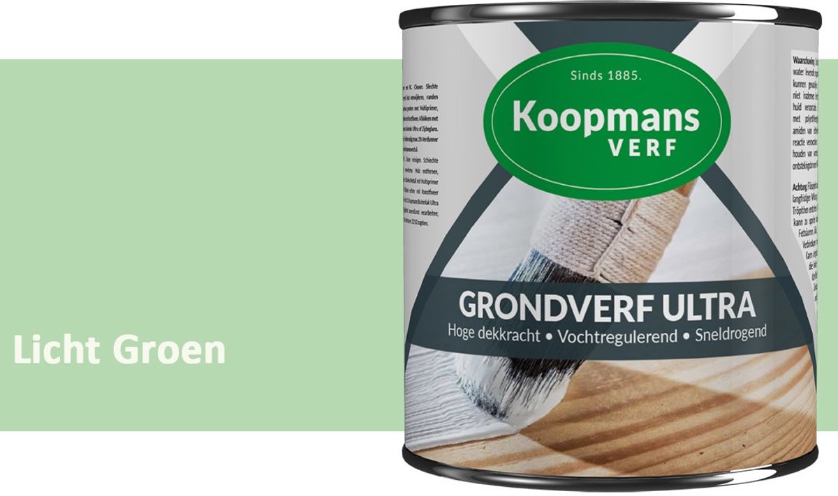 Koopmans Grondverf Ultra – Grondverf Hout & Metaal Binnen en Buiten – Vochtregulerende Primer – Hoge Dekking – Zijdeglans – Licht Groen – 375 ml