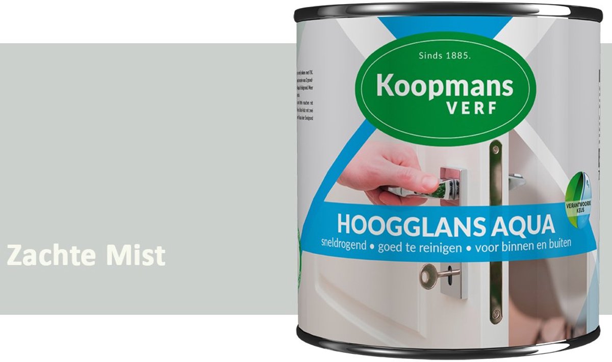 Koopmans Hoogglans Aqua Lak – 750 ml – Zachte Mist – Hoogglans Verf – Sneldrogend & Biobased – Voor Binnen en Buiten – Hout & Metaal