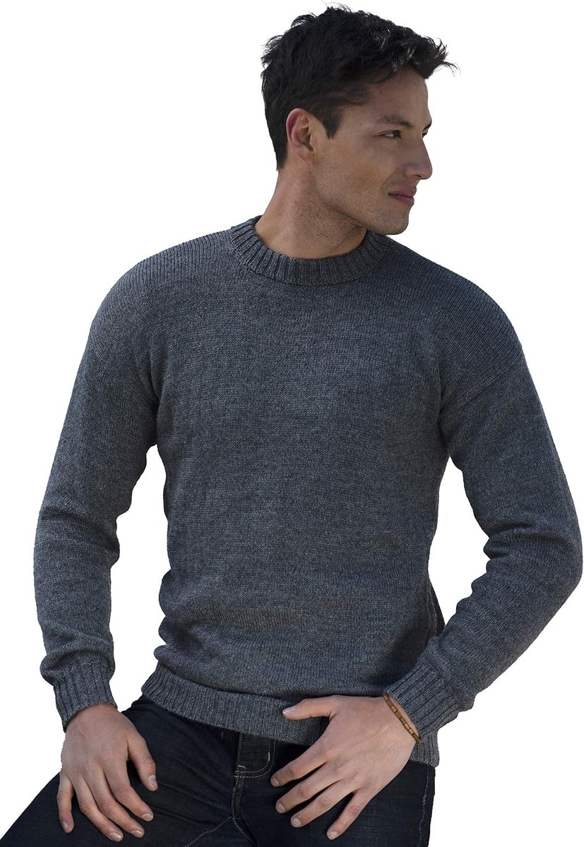 - 100% Alpaka - Warm und Weich - Klassischer Pullover - Herren - Grau