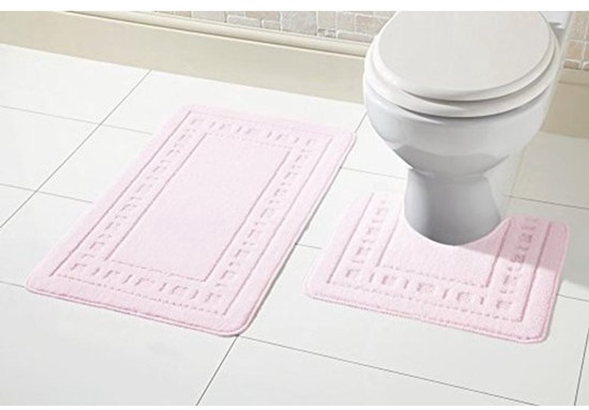 2-delige antislip badmat en voetstuk set - Blush Roze