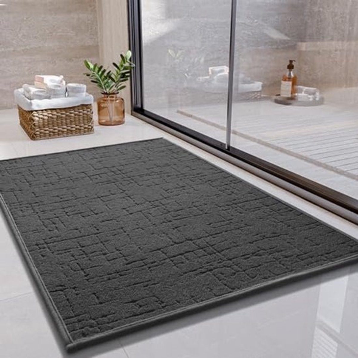 Antislip Badmat 40x60 cm - Zacht, Wasbaar en Snel Droog - Waterabsorberend Badkamer Tapijt in Donkergrijs