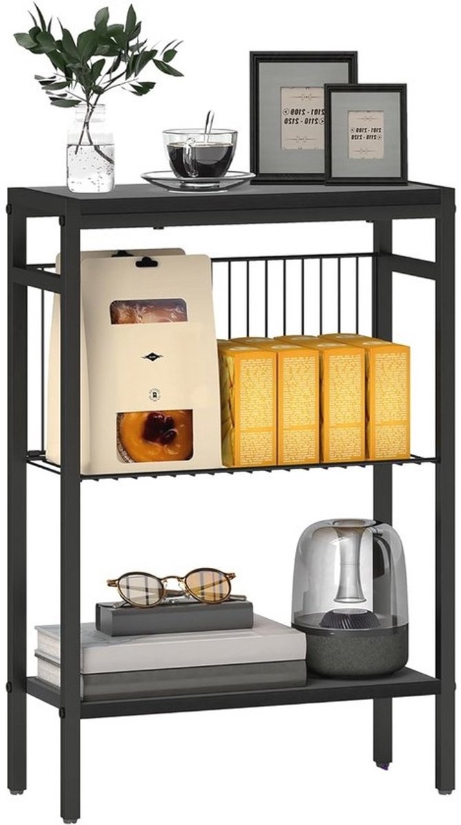 Bijzettafel met 3 Laags Opbergruimte - Stalen Frame en Compact Ontwerp voor Woonkamer en Slaapkamer - Zwart
