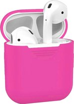 Case Geschikt voor AirPods 1 Hoesje Hoes Siliconen Met Clip Cover - Hoesje Geschikt voor Apple Airpods 1 Siliconen Met Clip - Donkerroze