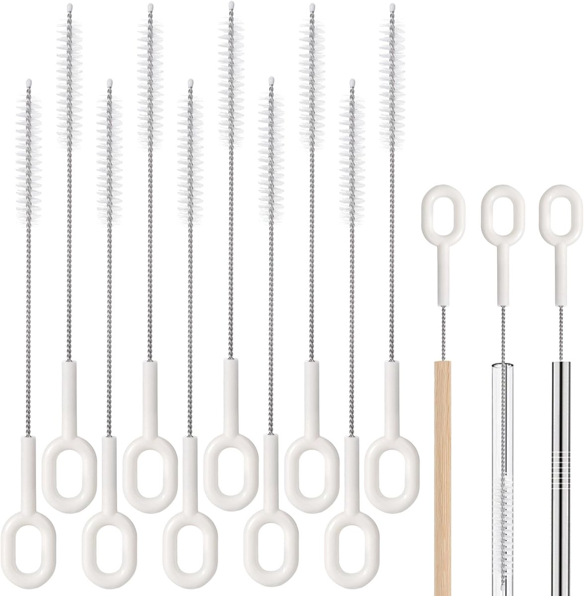 Reinigingsborstel, 10 stuks, 20 cm/5 cm, dunne nylondraadborstels, flessenborstel, voor reageerbuizen, het reinigen van theepot, mondstuk, drinkrietjes