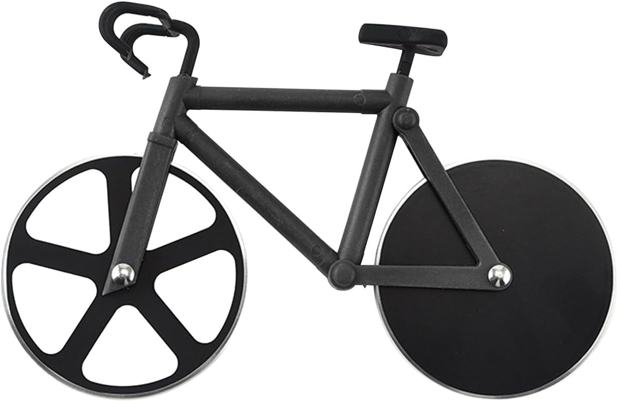 Fiets pizza snijder anti-aanbaklaag pizza accessoires zwart pizza cutter grappig machinewasbaar creatief cadeau geschikt voor pannenkoeken gebak enz