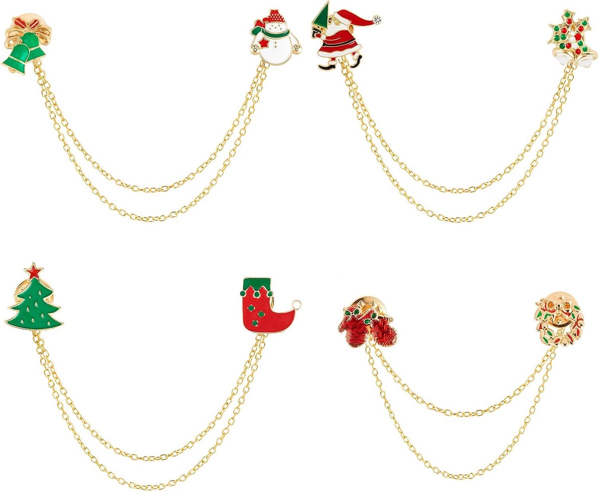 4 Stuks Kerst Broche Set, Verwijderbare Kerst Ketting Broche Spelden, Metalen Kerst Speld voor Volwassenen Kinderen Kleding Hoed Cadeau Decoratie