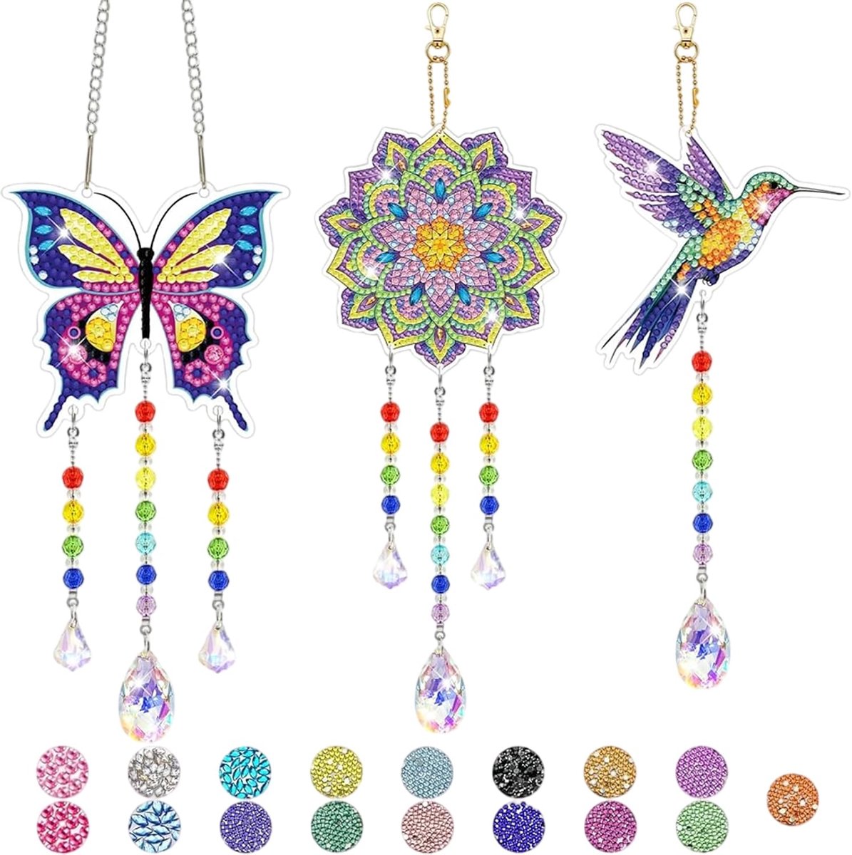 Diamond Painting Kinder Set, Geschenk Meisjes voor Focus en Creativiteit, 5D Acryl met Kristallen Hangers, DIY Handwerk, Decoratie voor Ramen en Tuin, Dubbelzijdig Ontwerp