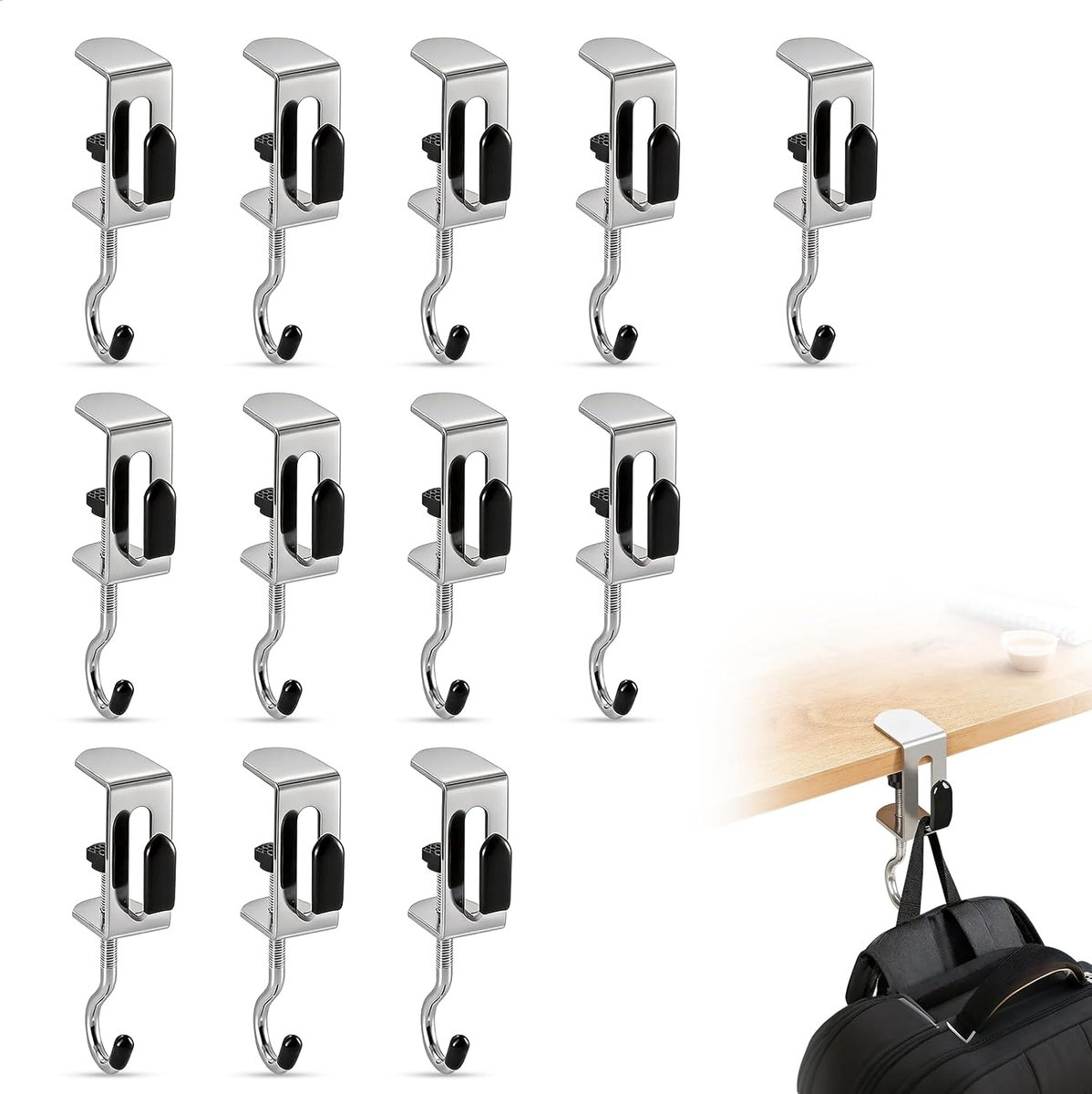 Voor het ophangen van handtassen, 12 stuks, verstelbare haken van 14 tot 35 mm, houder voor bureautassen tot 5 kg, opslag van zakken voor het ophangen van portemonnees, sleutels, paraplu's en