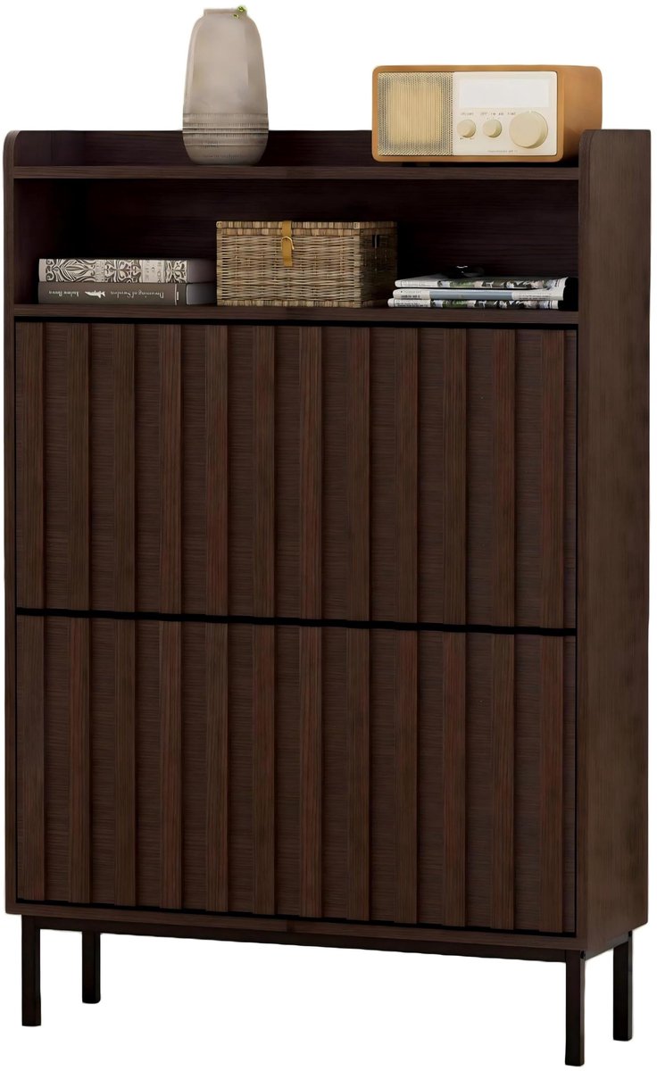 UEV schoenenkast met 2 kleppen, smal, schoenenrek 80x24x117 cm (bruin)