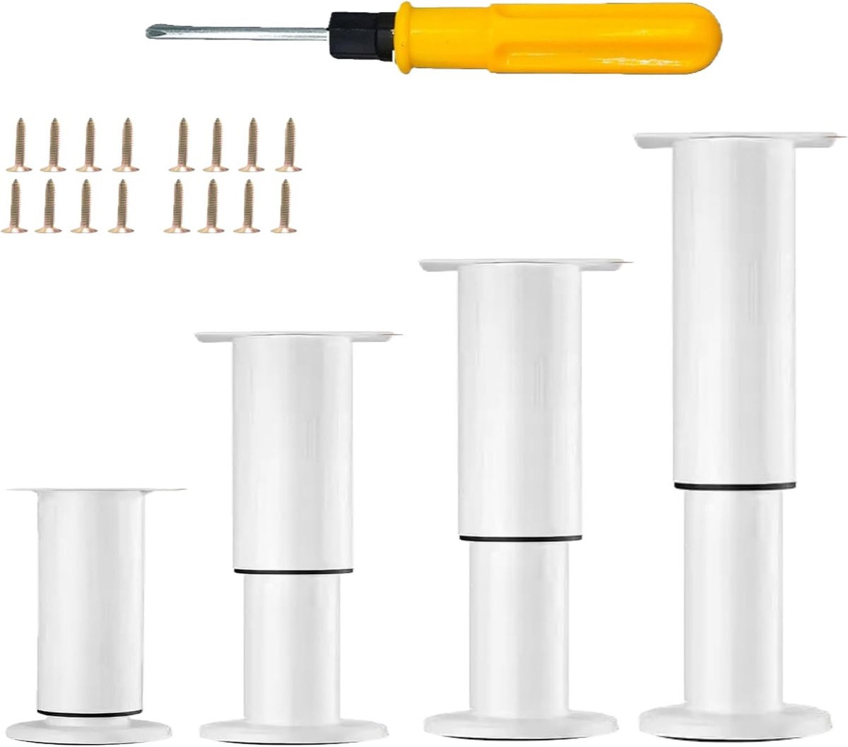 4 Verstelbare Meubelvoetjes,In Hoogte Verstelbare Meubelvoetjes,Metalen Meubelpoten,Krasbestendige Meubelpoten Voor Kasten,Tv-kasten,Bedden (Wit, 10-14 cm)