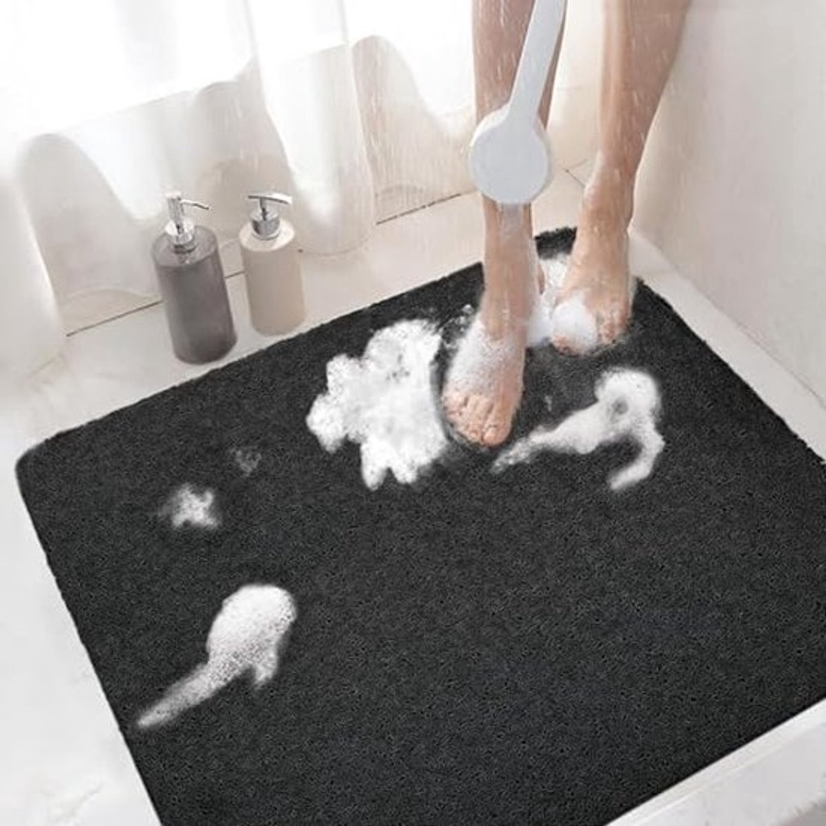 Antislip Luffa Badmat - Zachte Douchemat voor Gezinnen en Senioren - 60 x 40 cm - Zwart