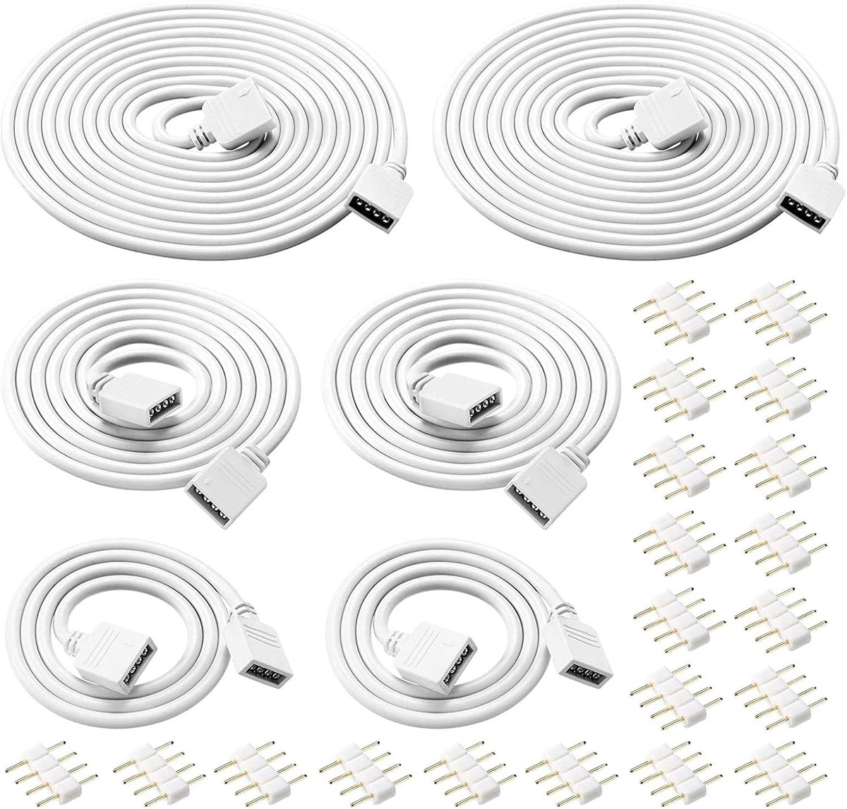 6 stuks ledstripconnectoren verlengkabel 4-pins led-verlenging wit, aansluiting verdeler kabel voor 4-pins LED RGB strip licht, 50 cm/100 cm/200 cm